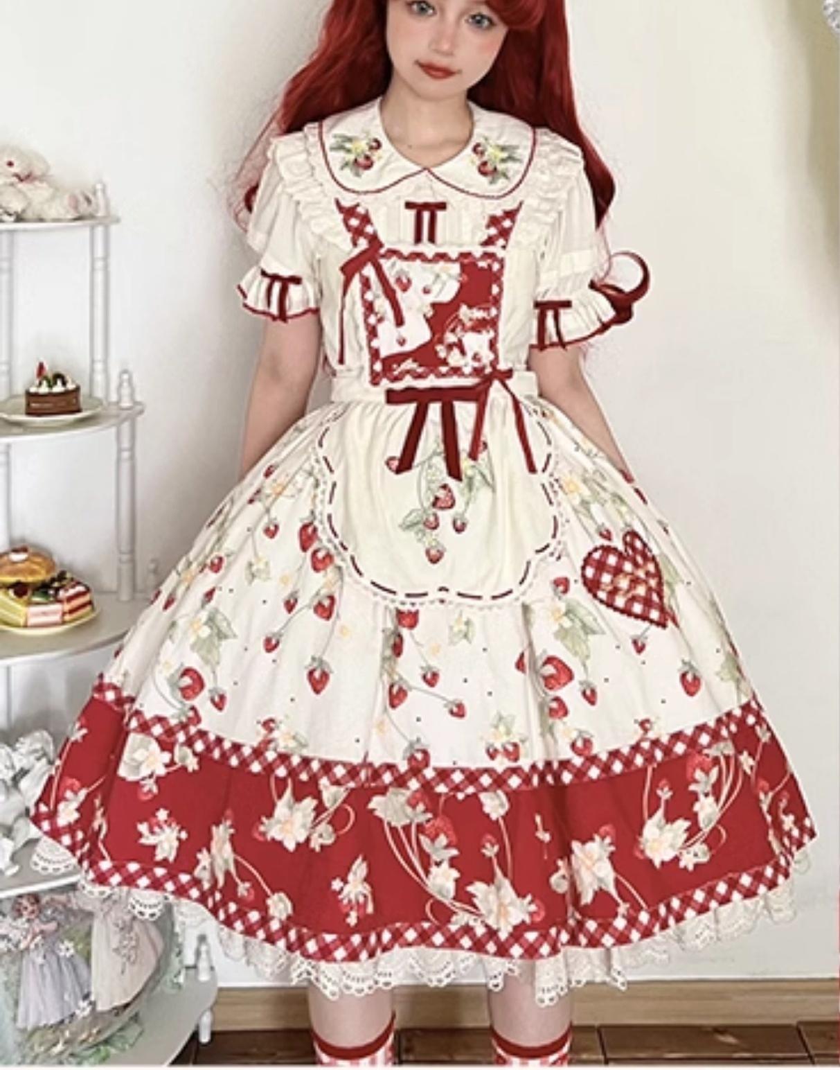 Piggy Bun - Sweet Lolita Shirt Strawberry Embroidery Ivory Blouse