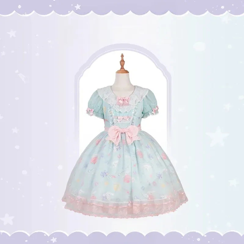 Cinnamoroll Ocean Fantasy - IP Collab Sweet Lolita Tiered JSK & OP Dress, Cinnamoroll Print (L M S XL XS) 45995:871847