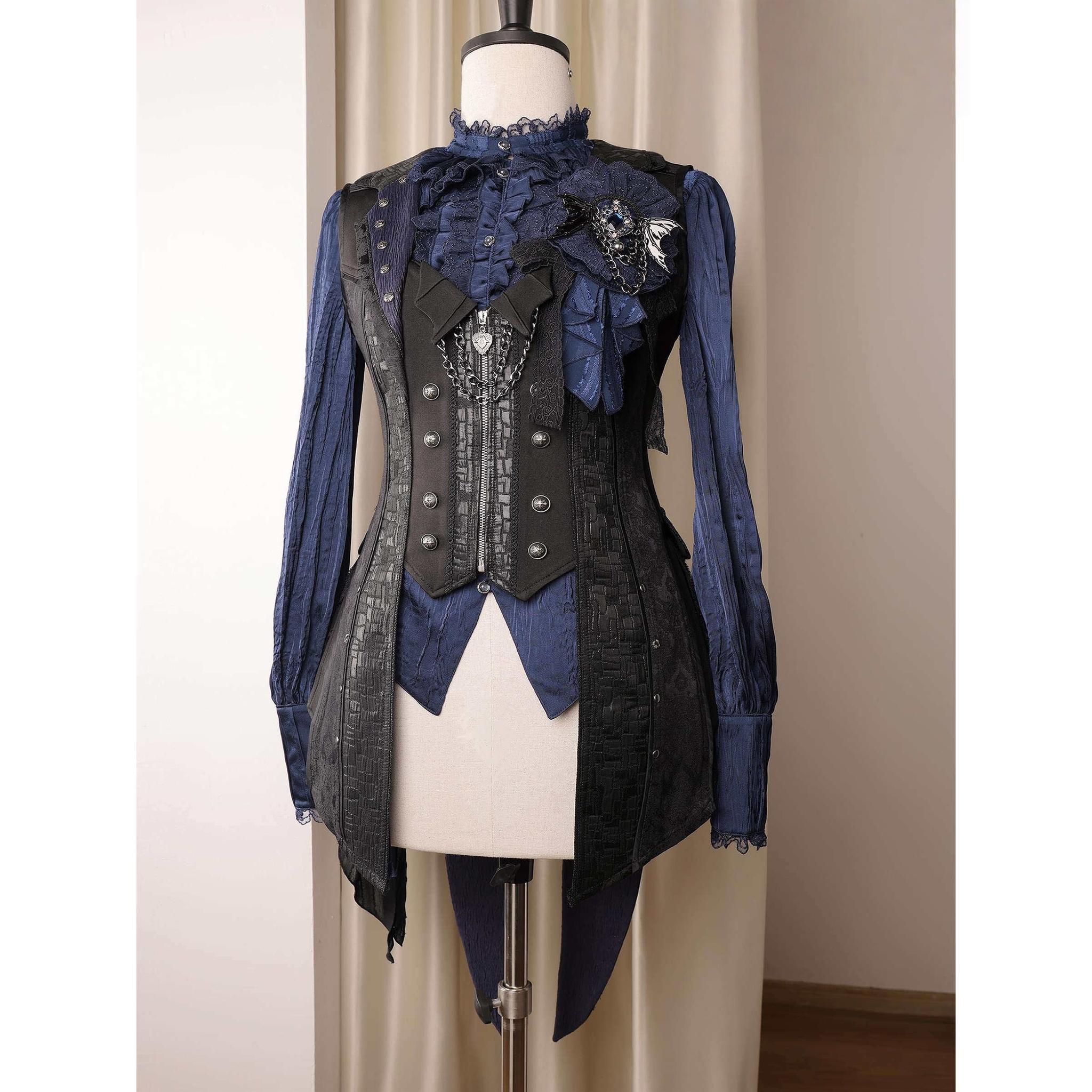 Little Devil - Ouji Lolita Long Sleeve Shirt, Ruffled Lace (2XL L M S XL XS) 44653:817405