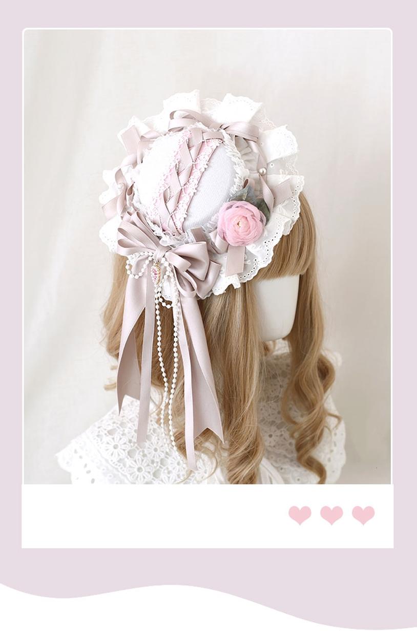 Xiaogui~Four Seasons Floral~Sweet Lolita Headdress Bow Lace KC Top Hat   