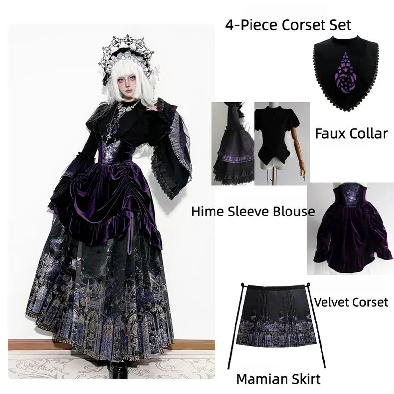 Stellar Orbit Cathedral - Gothic Lolita Hime Sleeve Blouse & Corset & Mamian Skirt Set (L M S XS) 45901:867496