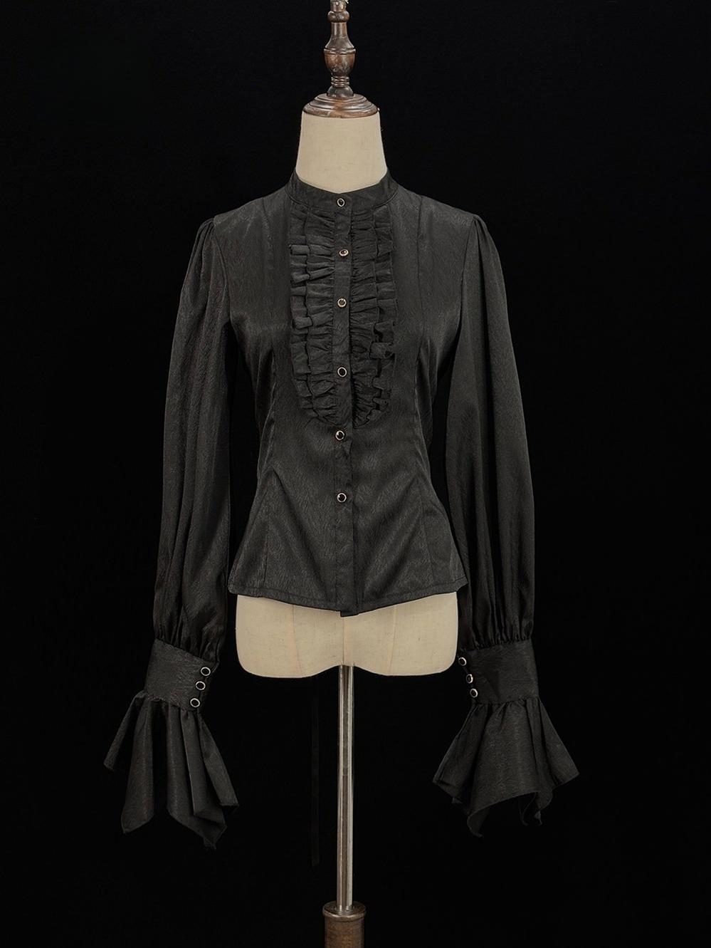 Moonnight Return - Stand Collar Ouji Lolita Shirt, Irregular Cuffs (Black / 2XL L M S XL XS) 44595:816571