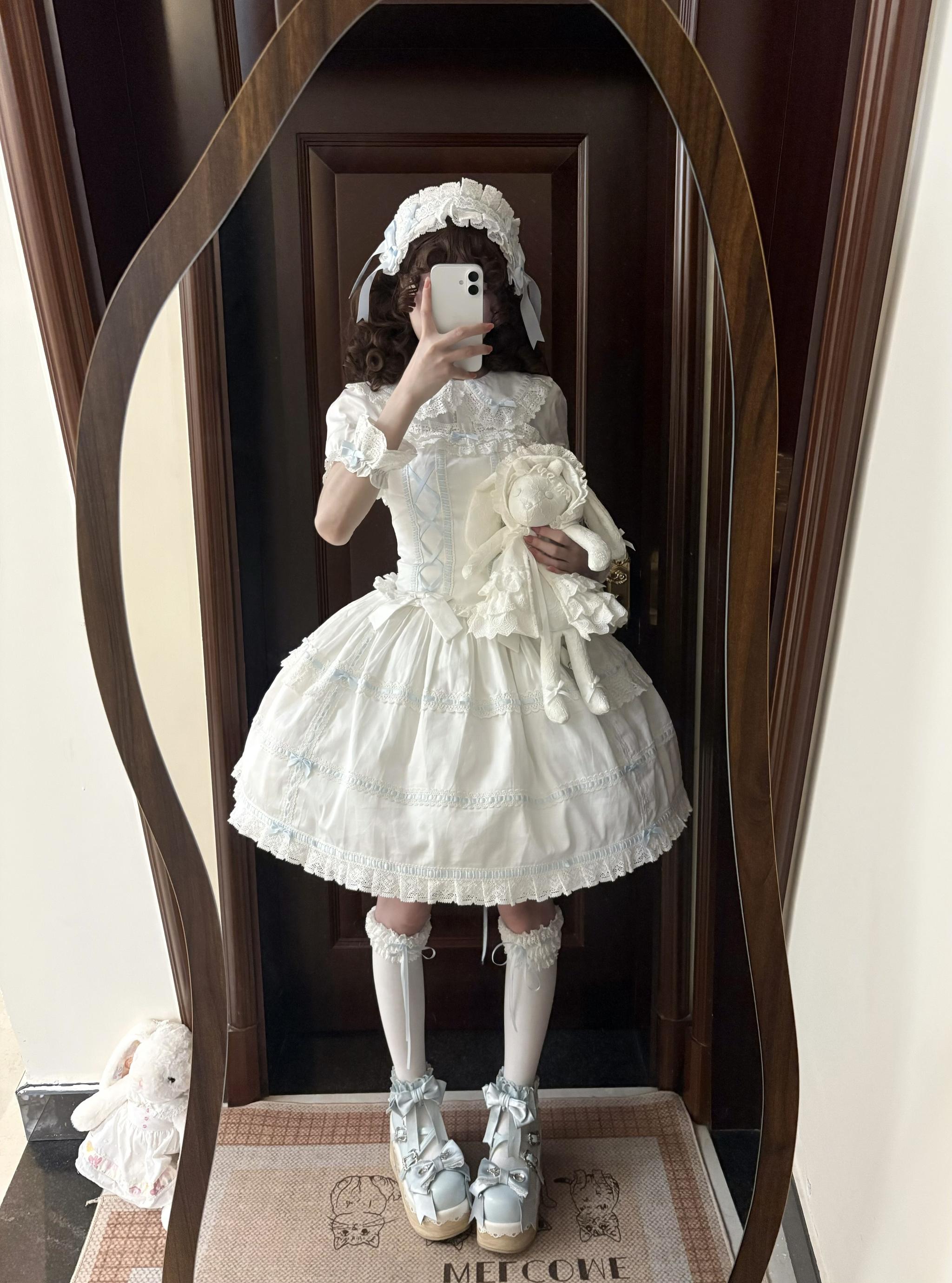 Yarn-Woven Doll Clothing - Old School Lolita Cotton JSK, Peter Pan Collar Blouse