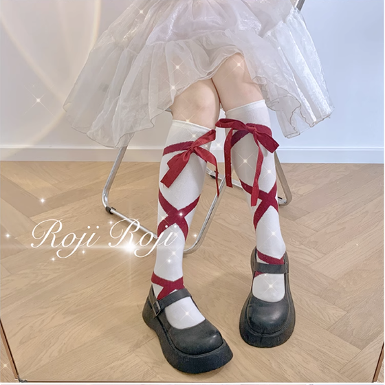 Roji roji~Uniform Cotton Lolita Autumn Calf Socks   