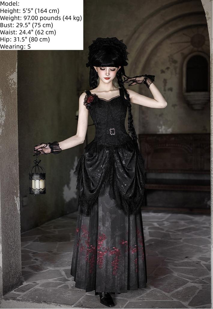 Under the Hanging Moon - Black Gothic Lolita SK Set, Modified Mamian Skirt