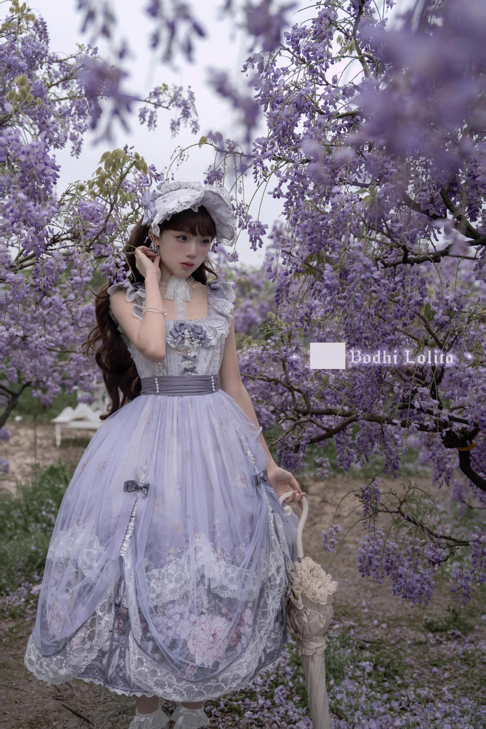 Bodhi Lolita~Fairy's Kiss~Classic Floral Lolita JSK Gorgeous Gray Purple Gradient Dress   