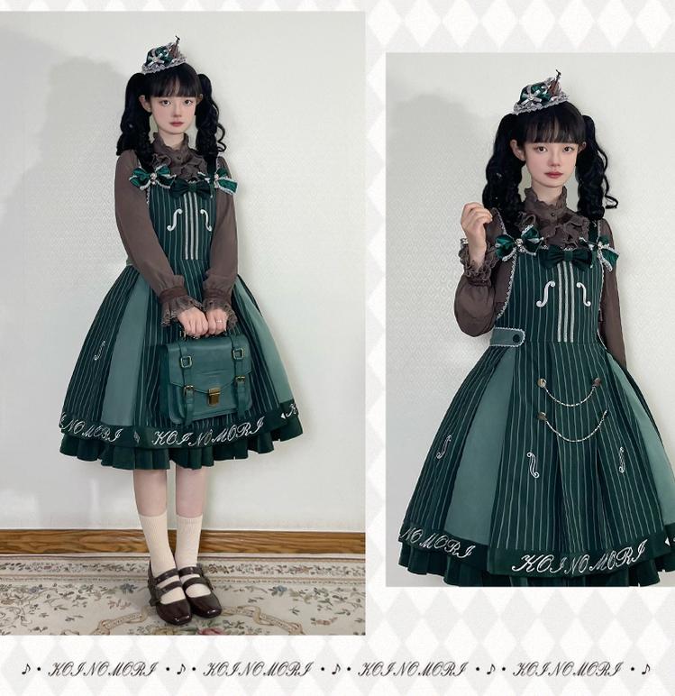 Forest Fluorescent Carps - Classic Lolita Salopette Set Violin Preppy Style Dress