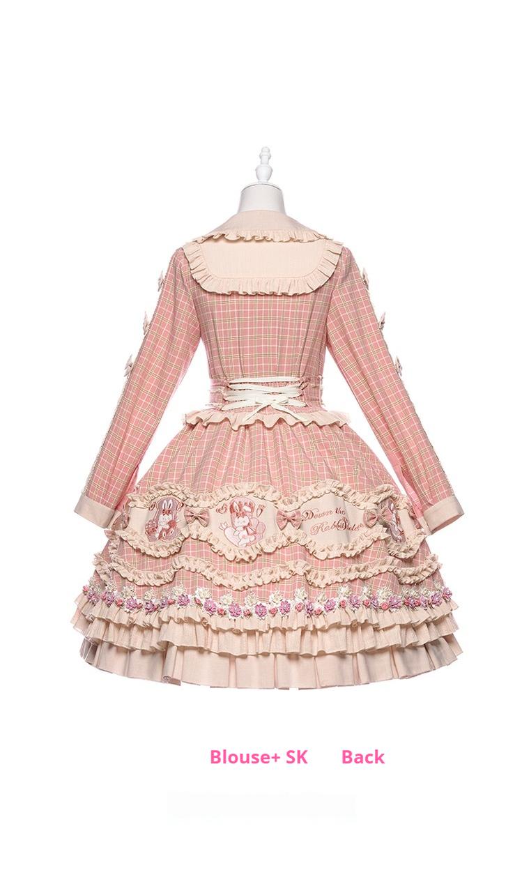 Youpairui~Helford~Sweet Coordinated Lolita Suit Pink Plaid Lolita SK Set   