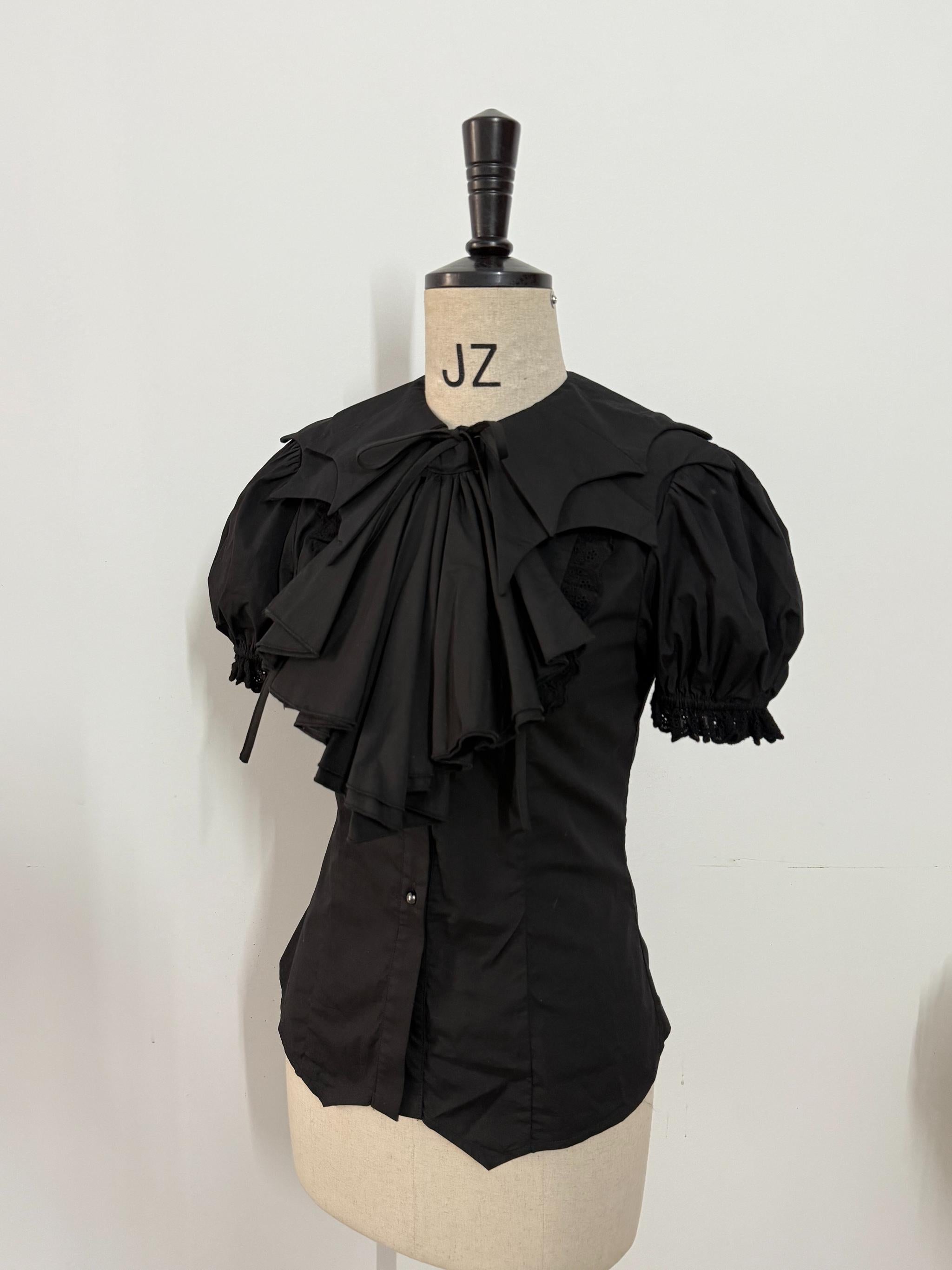 Gazing Galactic - Dusk Melody - Gothic Lolita Bat Shaped Collar Shirt, Detachable Jabot (2XL L M S XL) 44089:795700