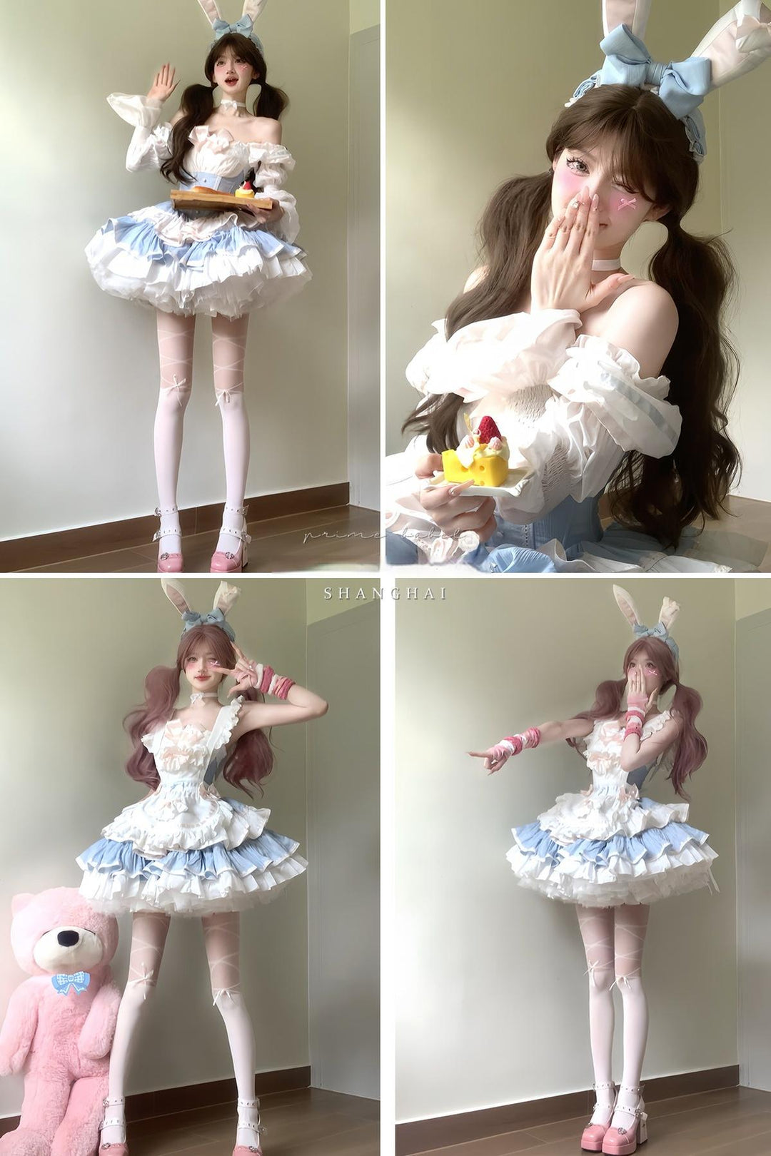 POSHEPOSE~Maid Bunny~Gorgeous Sweet Lolita OP Dress with Detachable Sleeves and Apron