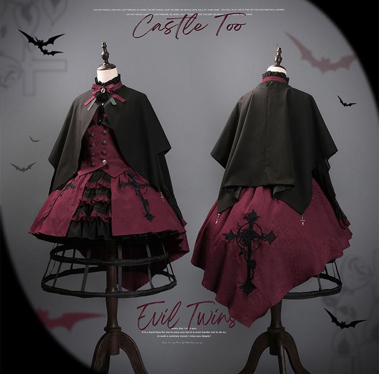 CastleToo - Evil Twins - Ouji Lolita Vest Shorts Skirt Black Red Set