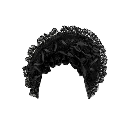 MAID~Gothic Lolita Lace Bonnet Wide Brim Bow BNT Headwear   
