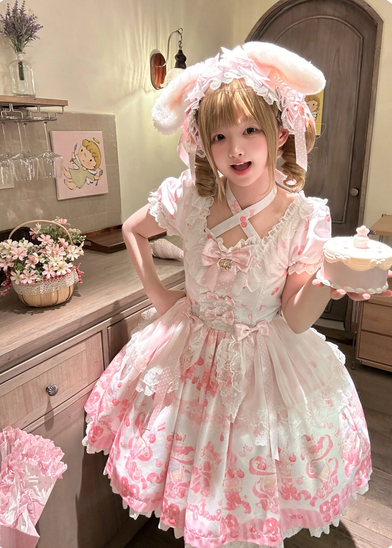 Cherry Parfait - Printed Sweet Lolita Dress, Macaron Colors
