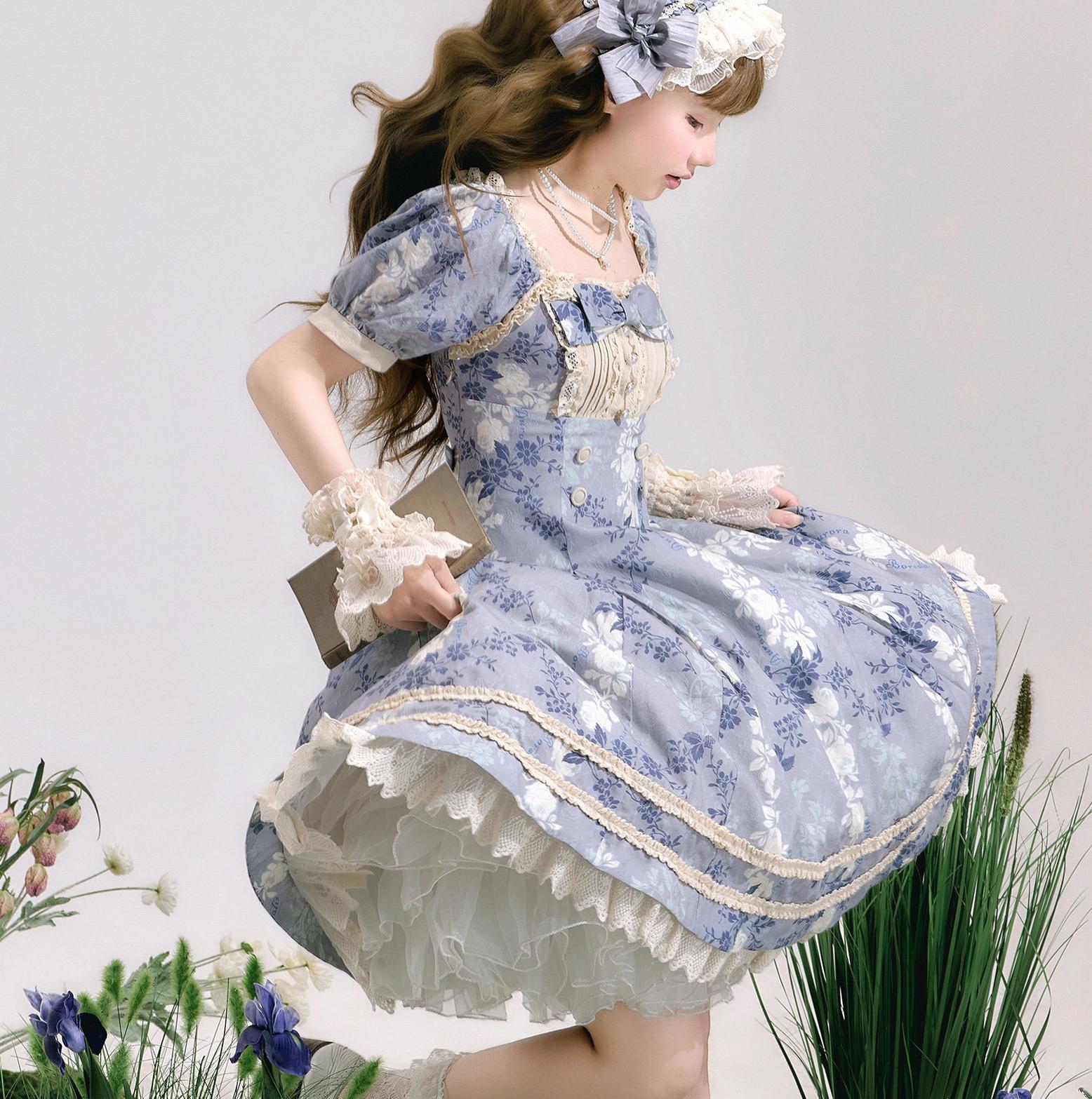 When flowers bloom - Classic Lolita Printed Dress, Ruffles & Bow 45181:838907