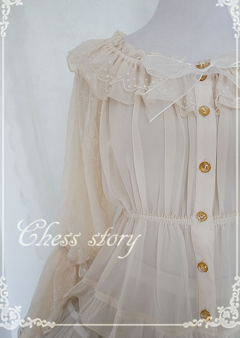 Chess Story~Le Printemps~Sweet Lolita Blouse Chiffon Multicolor S beige 