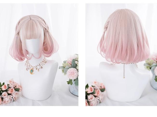 Alicegarden~Cherry Puff~Sweet Lolita Wig Gradient Pink Wig with Long Curly Ponytails   