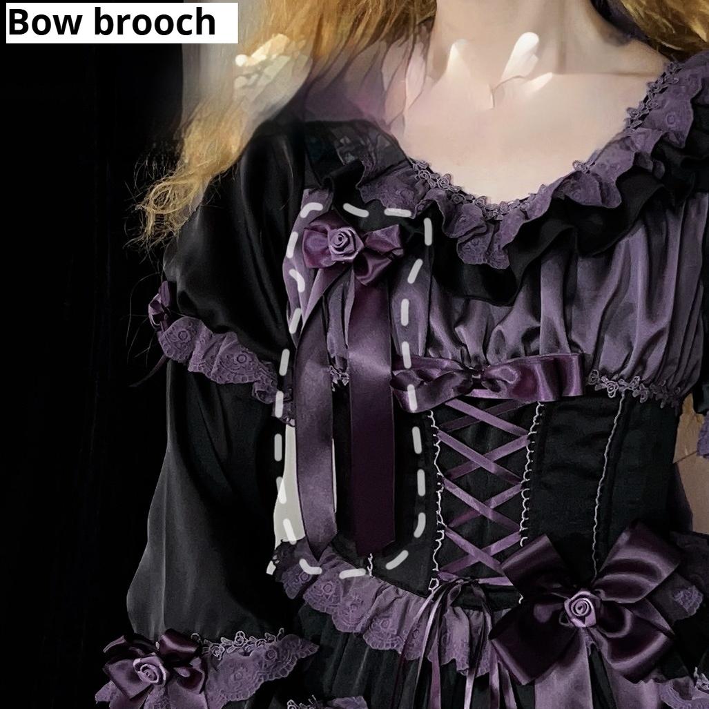 Uncle Wall Original~Stacked Black Currant~Gothic Lolita OP Dark Adjustable Lolita Dress Pre-order S Bow brooch only