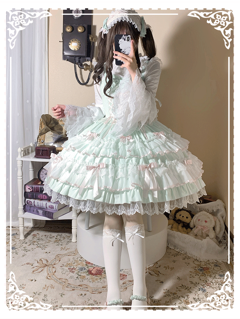 ZhiJinYuan~Love Notebook~Old School Lolita JSK Dress Vintage Doll Tiered Skirt