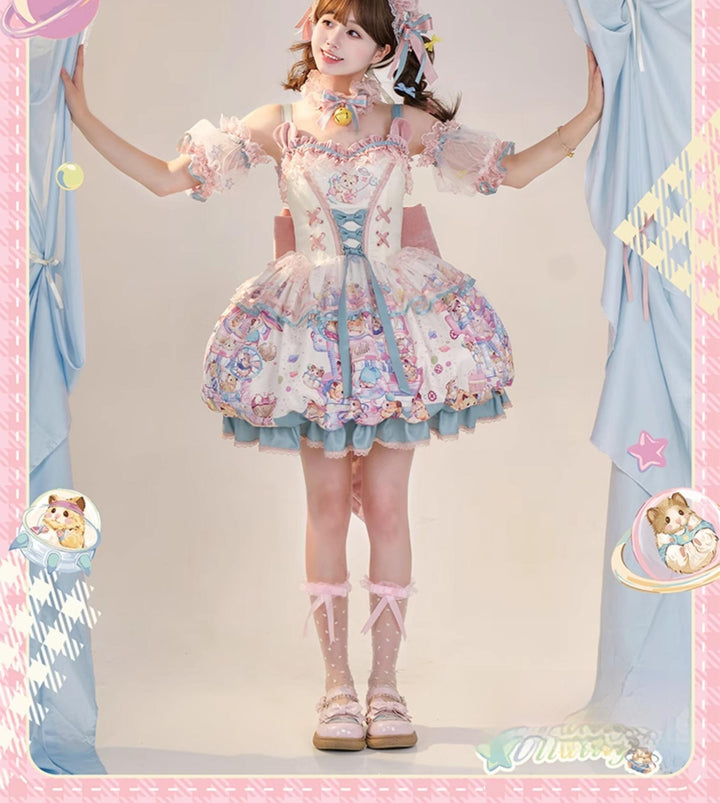 Mewroco~Vibrant Hamster~Sweet Lolita JSK Dress Floral Print Bud Skirt