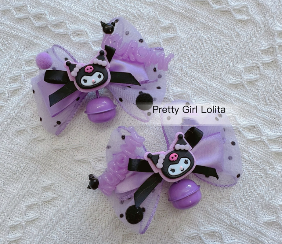Pretty Girl Lolita~Purple Black Cartoon Kulomi~Kid Lolita Accessory Clips and Cane a pair of hair clips  