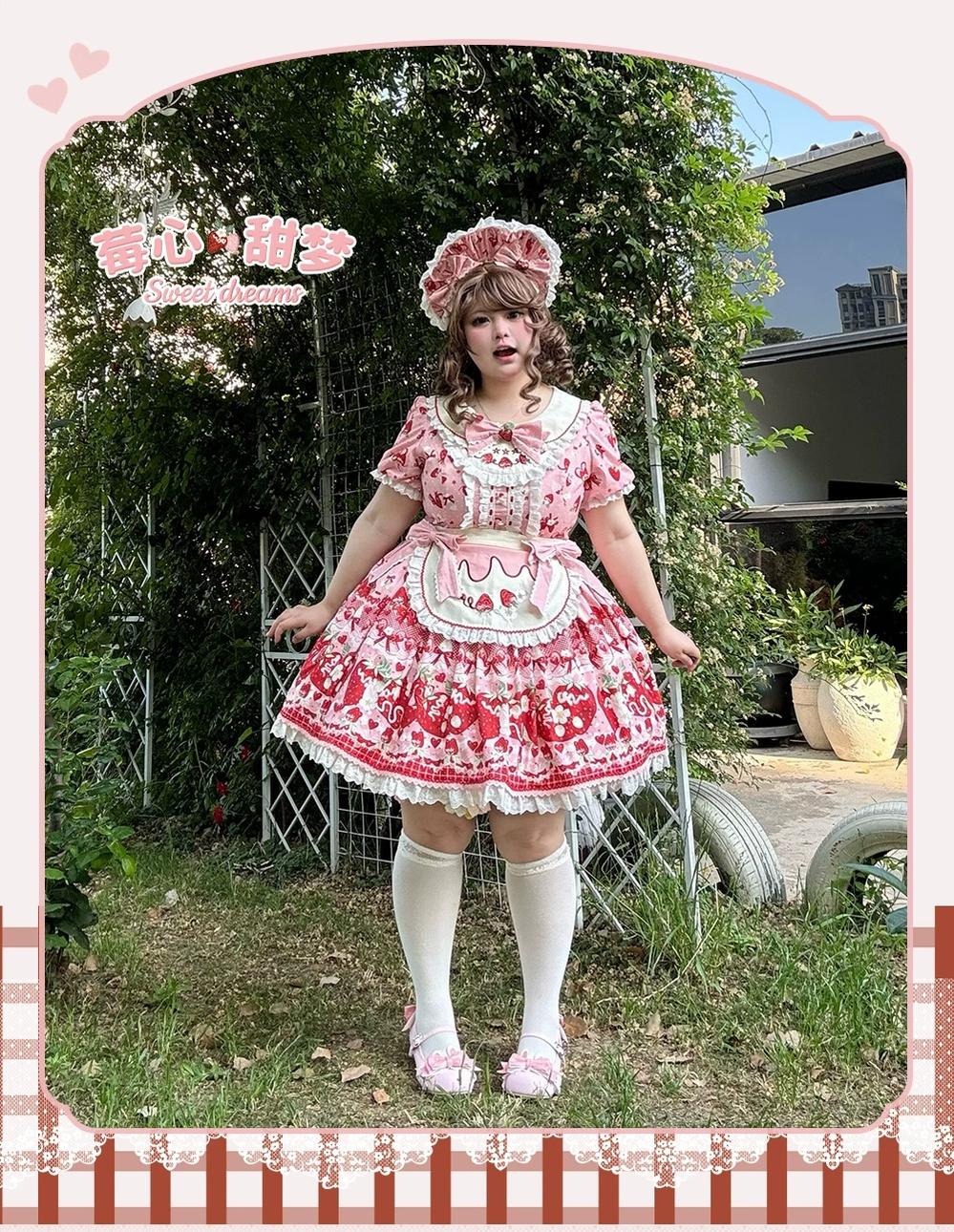 Berry Sweet Dream - Plus Size Sweet Lolita JSK and OP Dress, Strawberry Print 45378:851048