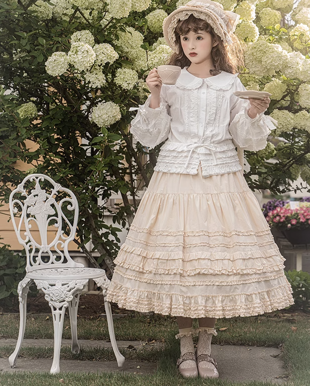Mumu~Jenga~Elegant Lolita Overlapping Dress Set S beige skirt 