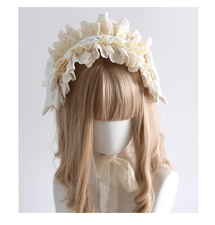 Xiaogui~Sweet Lolita Headband Lace Hairband Ballet Style Cream White