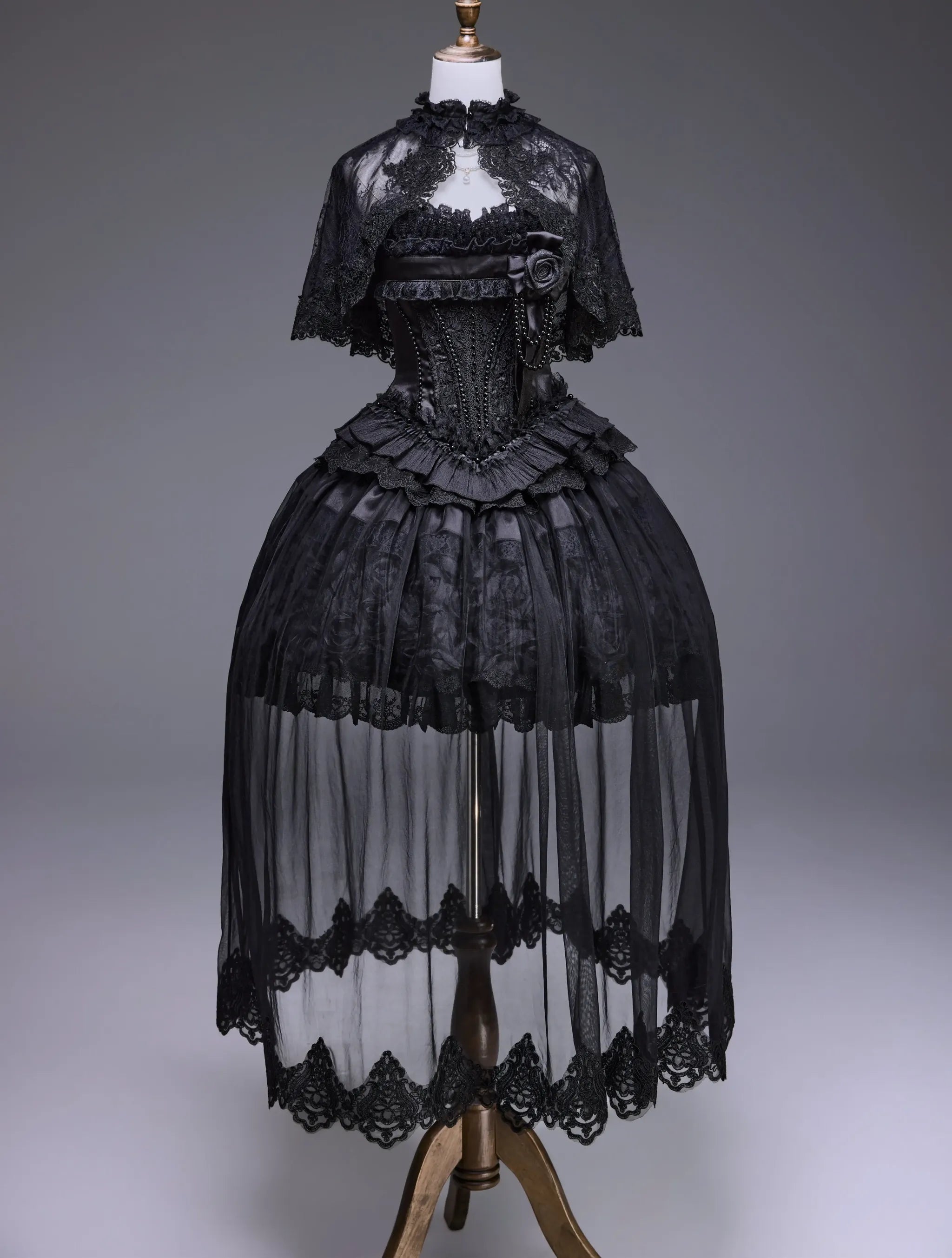 Nameless Snow - Classic Lolita Corset JSK Dress, Detachable Cape (L M S XL XS) 45683:859036