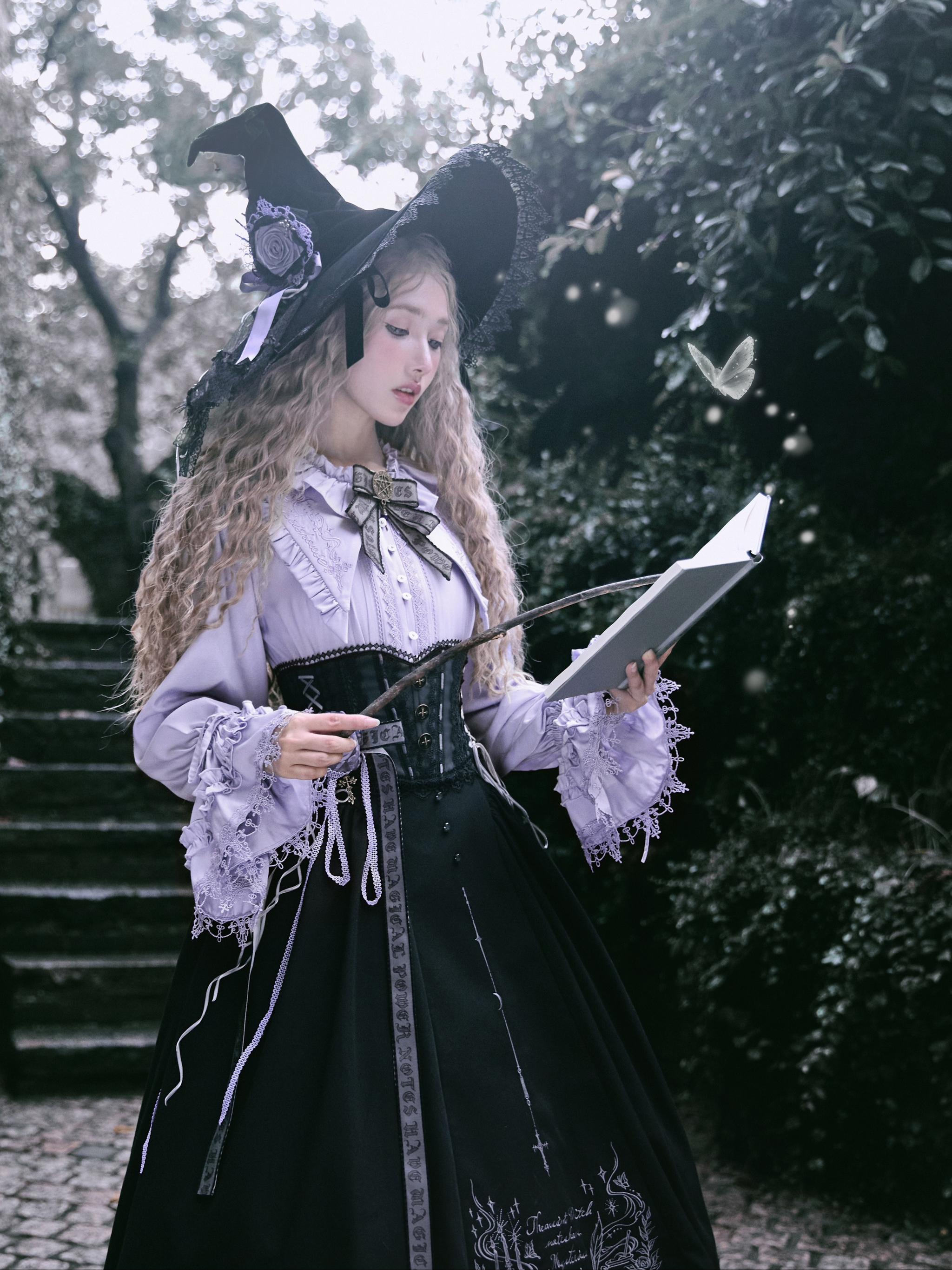 Chris House Lolita - Witch Notes - Gothic Loliat Embroidered Dress Suit, Cross and Rose Print 44096:795097