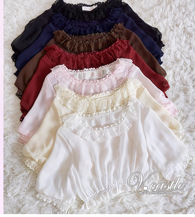 Vcastle~Snow White~Daily Lolita Flounce Short Sleeve Shirt S apricot 