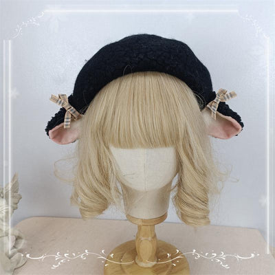 (Buyforme)Cocoa Jam~Upgrade 3D Sheep Ear Lolita Beret M（56-58cm） black beret with bows 