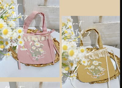 MieYe~Elegant Lolita Daisy Embroidery Headdress and Accessory pink bag  
