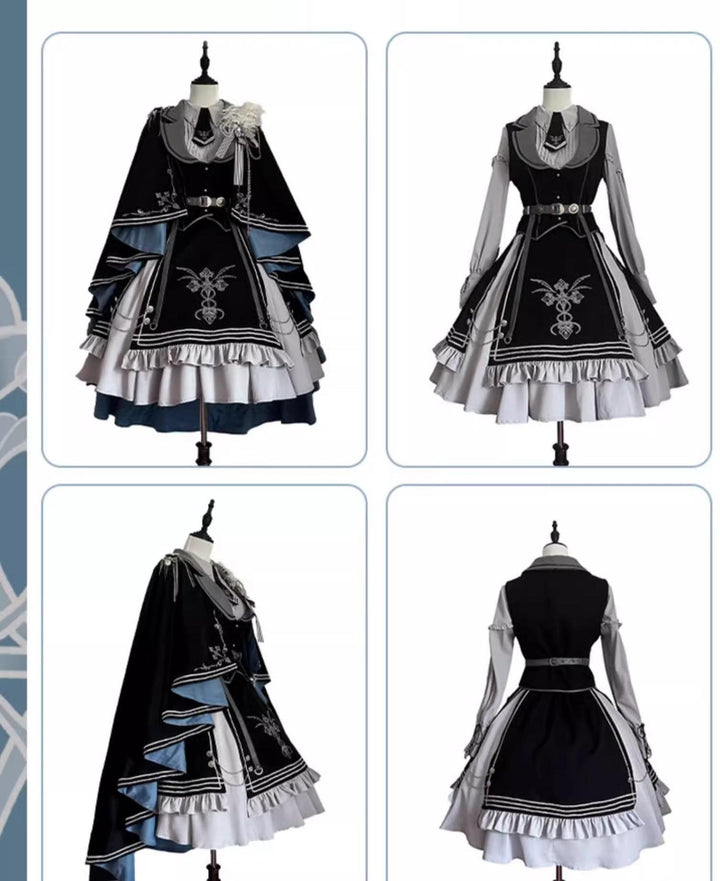 CHUNLV LOLITA~Dark Night Contract~Blue Military Lolita Dress Suit Skirt Elegant OP Cape