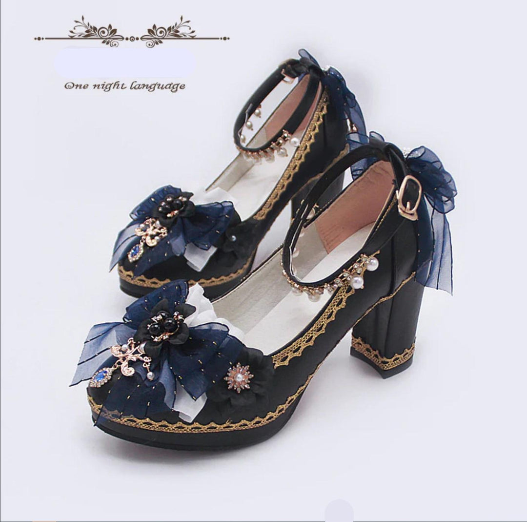 One Night ~ Bright PU Wedding Lolita Thick High Heels   