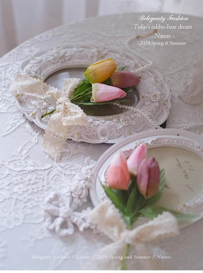 Beleganty~Tulip's Rabbit-Bear Dream~Sweet Lolita Straw Hat Lolita Tulip Brooch Yellow pink - Tulip brooch  