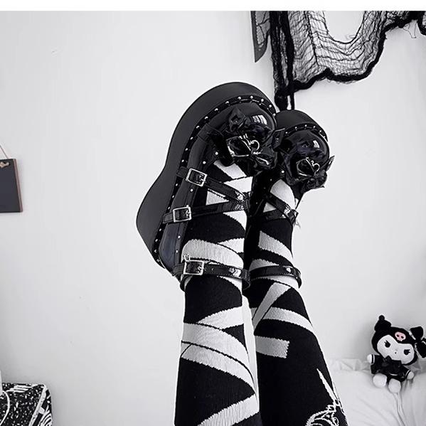 (BFM)Bondora~Devil Cross~Punk Lolita Shoes Cross High Platforms Shoes   