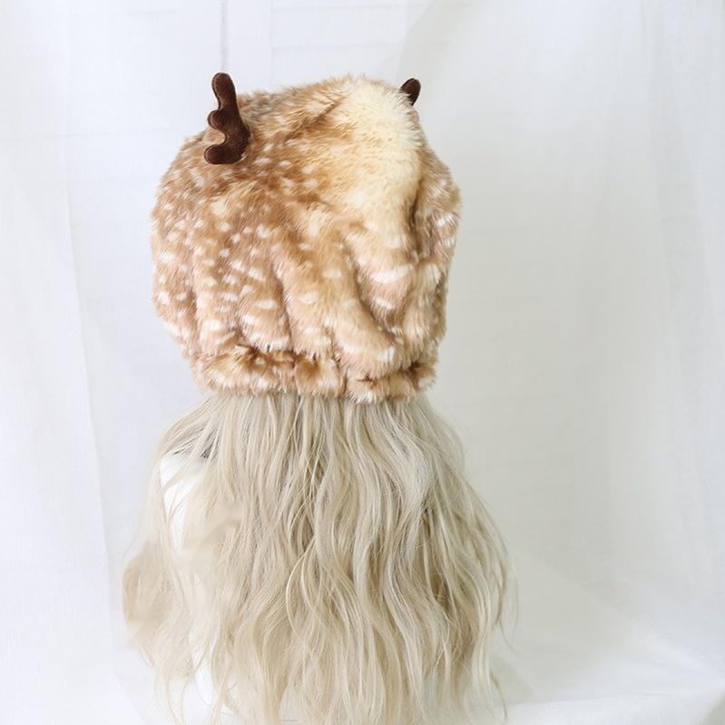 Xiaogui~Deer Spot~Japanese Kawaii Lolita Hat Cute Antler Fleece Lei Feng Hat   