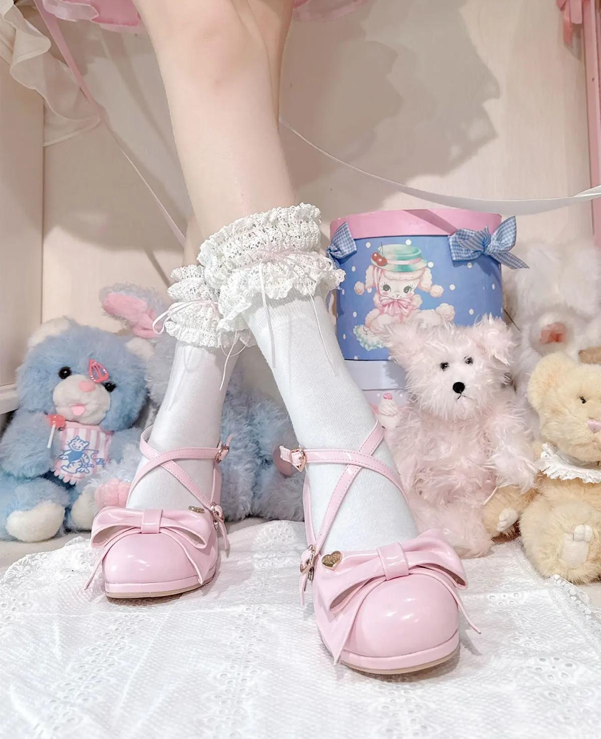 Miss Fondant - Sweet Lolita Cross Strap Shoes, Low & Mid Heels 45678:858884