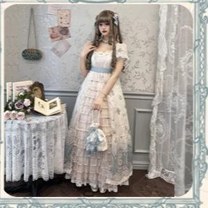Alice girl~Night Rose~Retro Lolita Dress Floral Print Short Sleeve OP Dress   