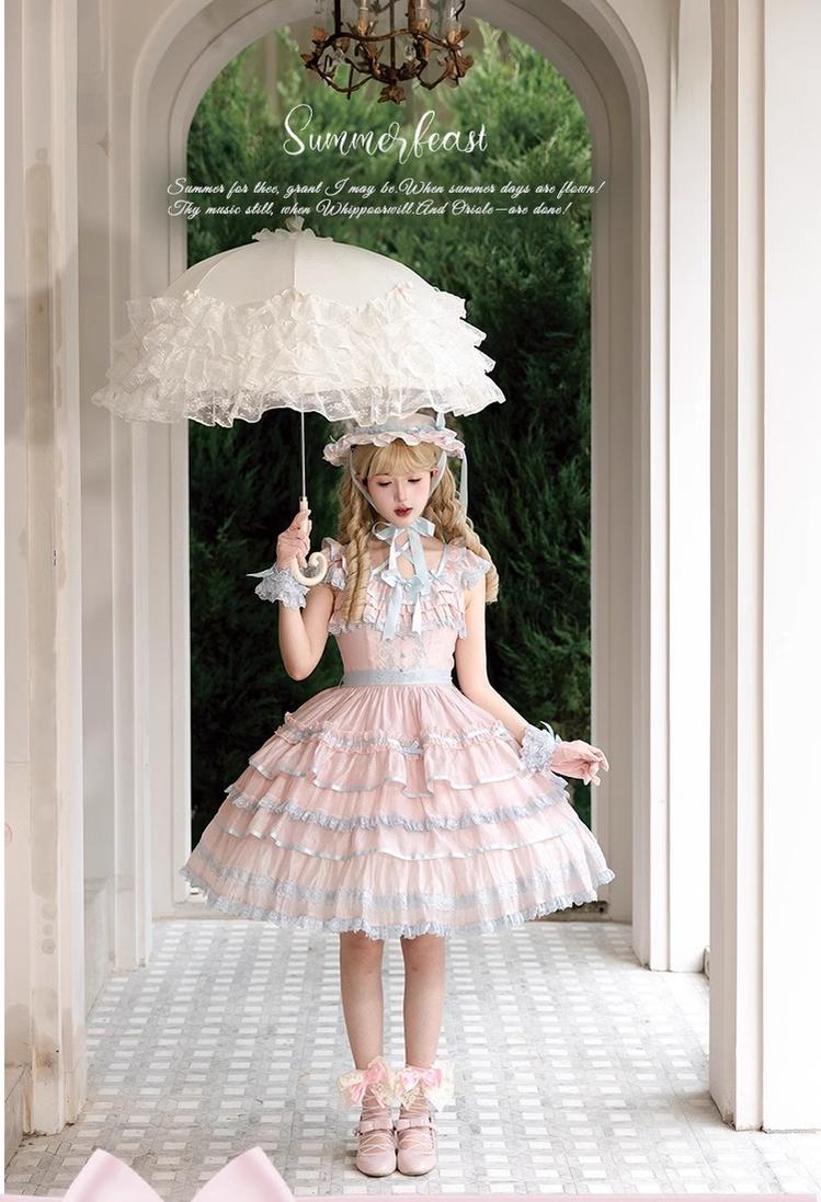 The Seventh Doll - Summer Evening Banquet - Sweet Lolita JSK with Tiered Ruffle Design and Hat 42722:750923