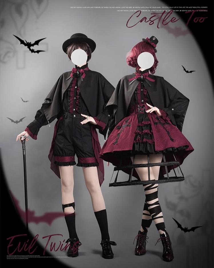 (BFM)CastleToo~Evil Twins~Ouji Lolita Vest Shorts Skirt Black Red Set 37806:570914