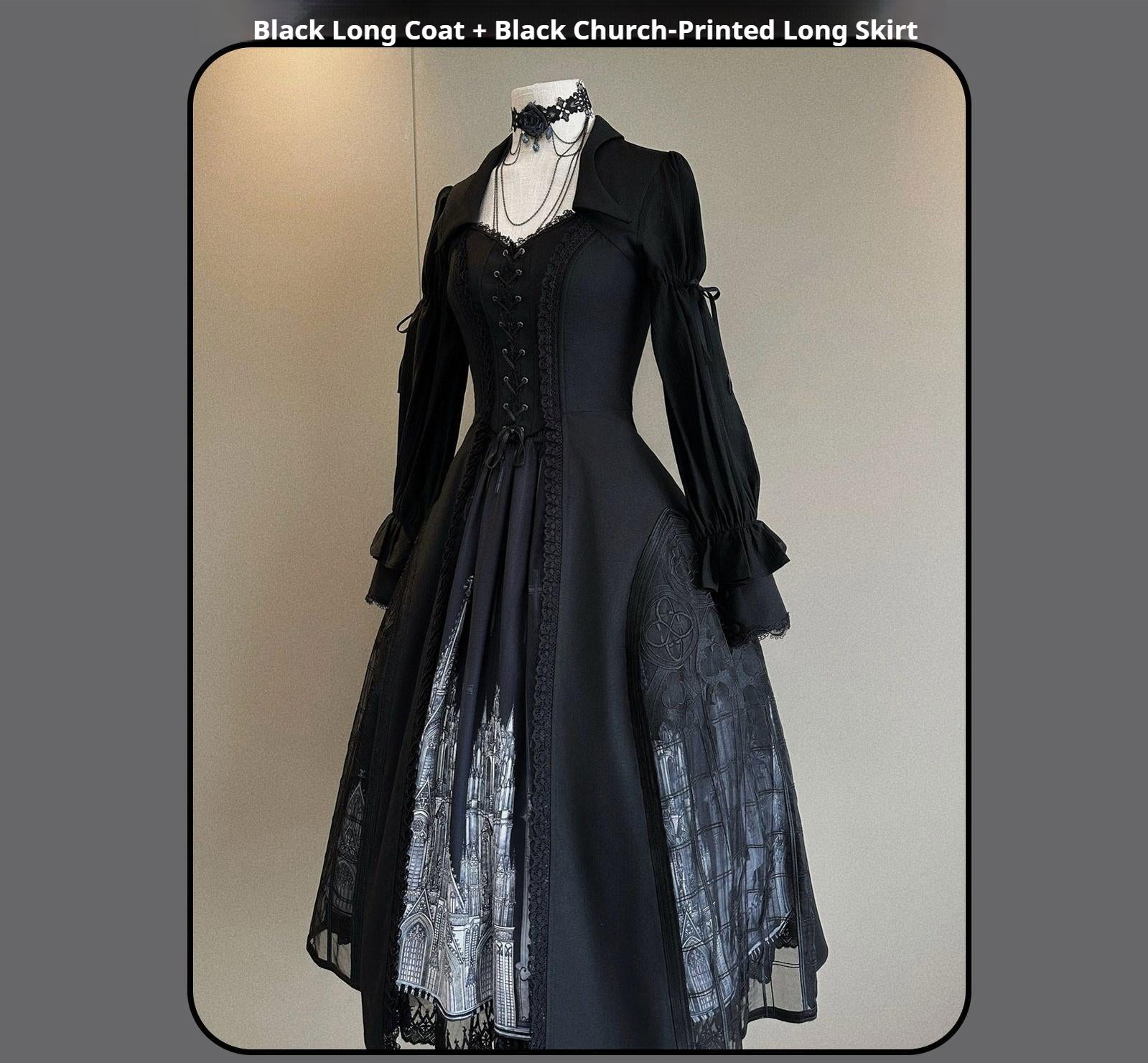 Susin Lolita - Night Traveler - Gothic Lolita Skirt Outfit Long Coat Shirt and Bustier Set 42118:727566