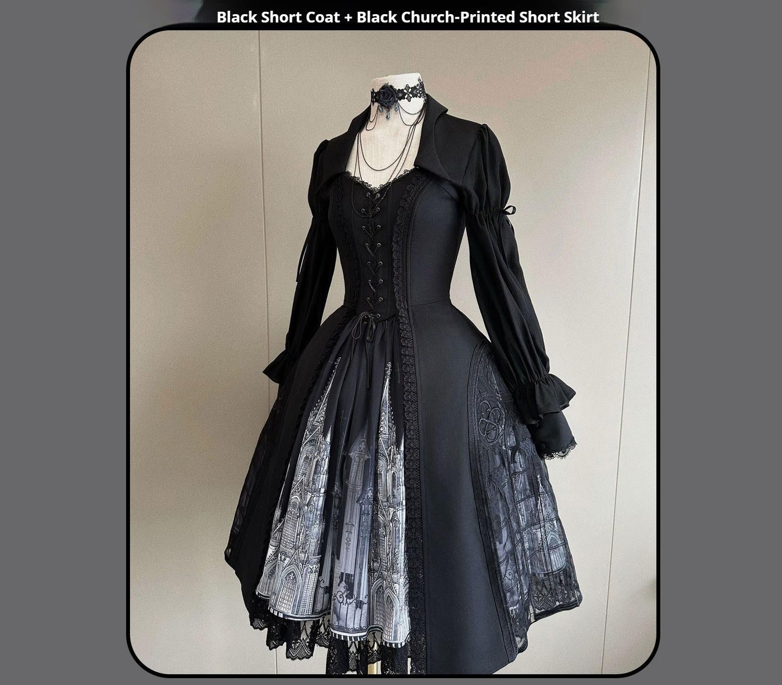 Susin Lolita - Night Traveler - Gothic Lolita Skirt Outfit Long Coat Shirt and Bustier Set 42118:727565