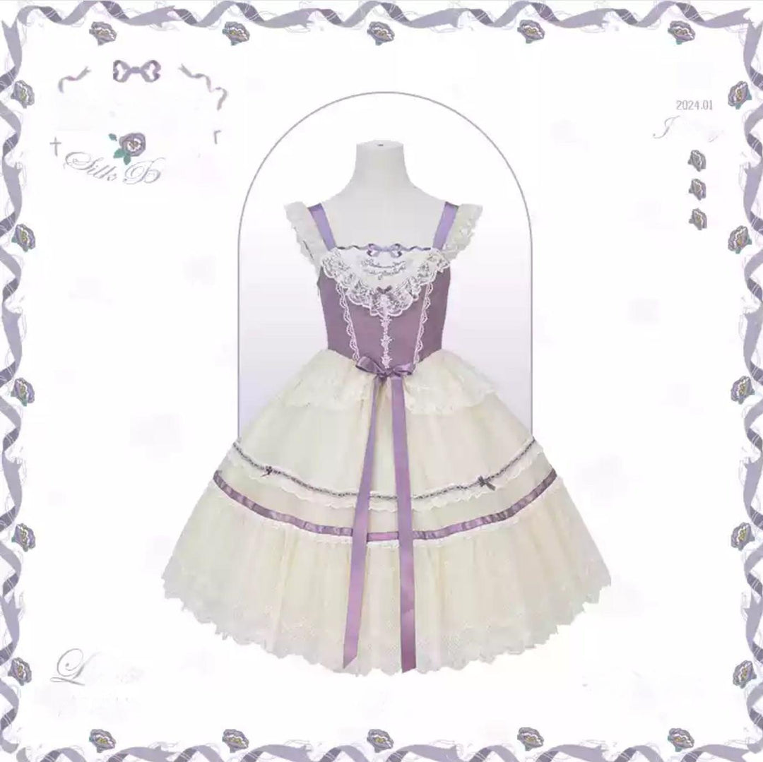 Mademoiselle Pearl~Silk Ballet~Wedding Lolita JSK Dress Princess Ballet Dress XS Medium JSK (Purple) 