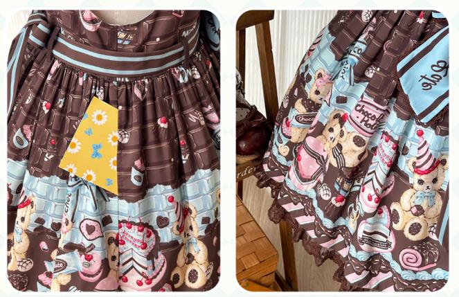 Sweet Dream Sheep~Chocolate Bear~Sweet Lolita Salopette High Waist Dress   