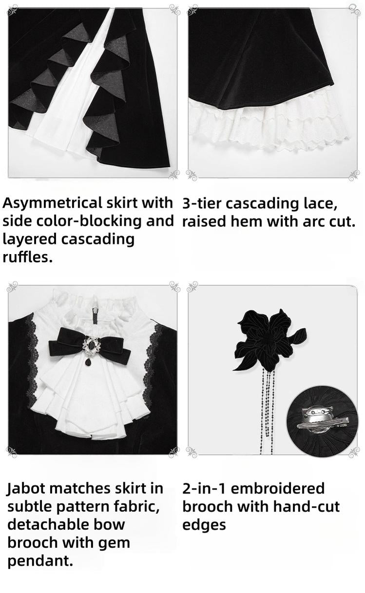 With PUJI - To the Dusk - Classic Lolita Tiered-Skirt OP, Long Irregular Hem 44319:804691