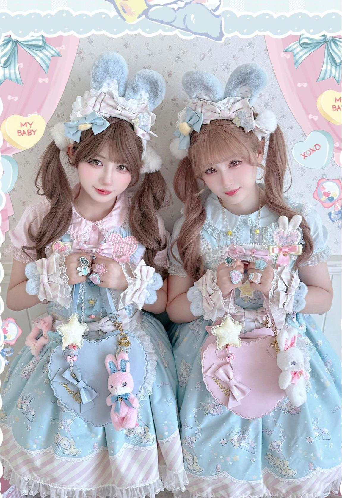Star Gummies - IP Collaboration Sweet Lolita Dress, Bunny Print & Lace