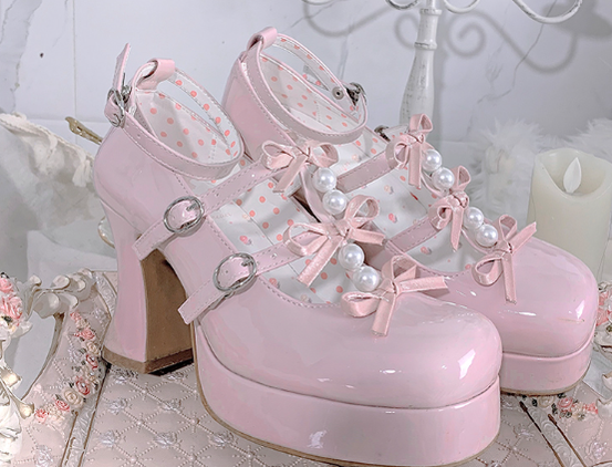 Pure Tea For Dream - Sweet Lolita Platform Pearl Bow Shoes