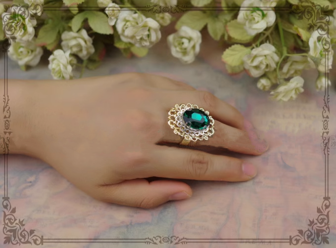 Rose of Sharon~Classical Lolita Gemstone Ring Elegant Vintage Opening Ring   