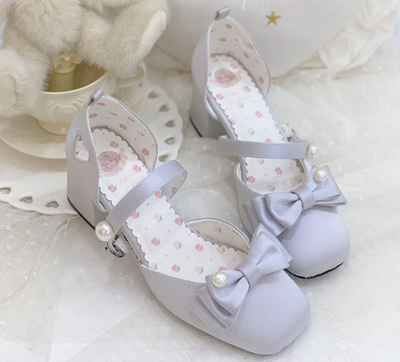 Pure Tea For Dream~Elegant Lolita Satin Mid Heel Shoes 34 light blue-violet 